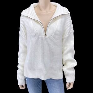 Lucky Brand Sweater Women Large Ivory Long Sleeve Chunky Rib 1/4 Zip NWOT
